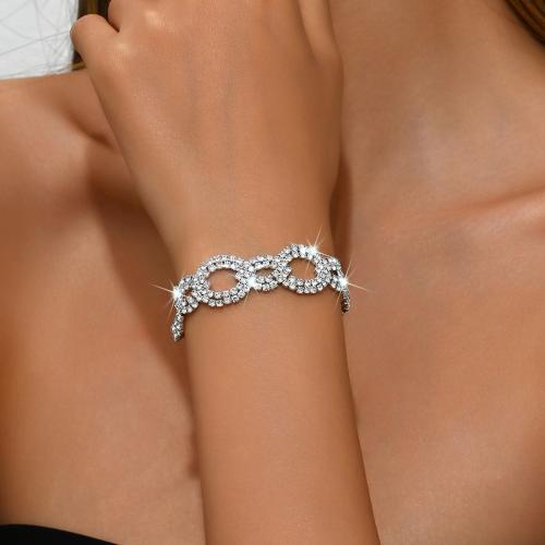 laiton bracelet, Motif géométrique, Placage de couleur argentée, pour femme & avec strass Environ 7.3 pouce, Vendu par PC