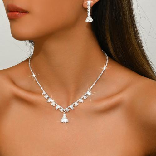 laiton parure de bijoux, boucle d'oreille & collier, Placage, 2 pièces & pavé de micro zircon & pour femme, plus de couleurs à choisir, Vendu par fixé