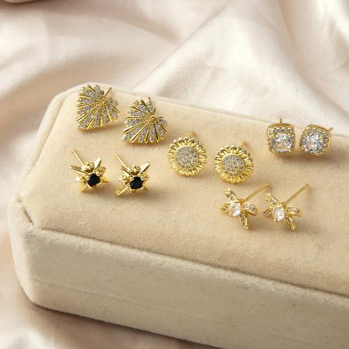 Cubic Zirconia Micro Pave Brass Earring, with Glass, plated, fashion jewelry & micro pave cubic zirconia nickel, lead & cadmium free 