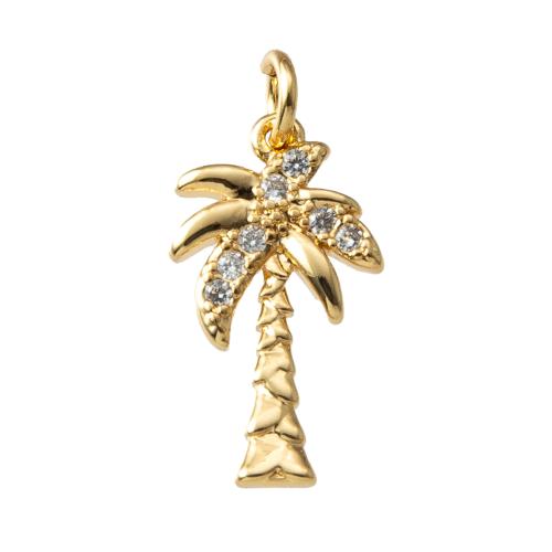 Cubique Pendentif en laiton zircon pavent, Palmier, Placage, bijoux de mode & pavé de micro zircon, doré, protéger l'environnement, sans nickel, plomb et cadmium Vendu par PC