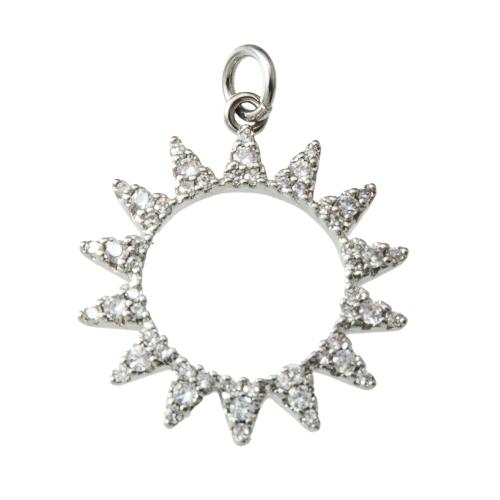 Cubique Pendentif en laiton zircon pavent, soleil, Placage, bijoux de mode & pavé de micro zircon, argent, protéger l'environnement, sans nickel, plomb et cadmium Vendu par PC