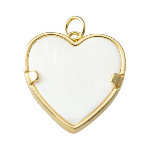 Pendentifs de coeur en laiton, avec coquille blanche, Placage, bijoux de mode, doré, protéger l'environnement, sans nickel, plomb et cadmium Vendu par PC