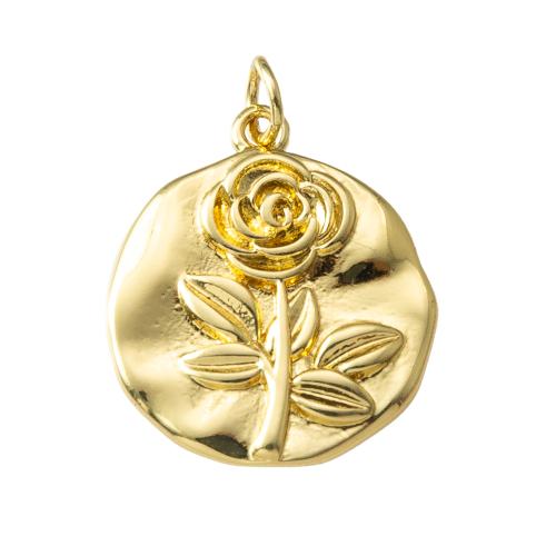 Brass Flower Pendants, Rose, plated, fashion jewelry, golden, nickel, lead & cadmium free 