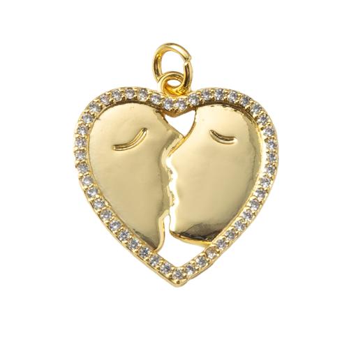 Cubique Pendentif en laiton zircon pavent, coeur, Placage, bijoux de mode & pavé de micro zircon, doré, protéger l'environnement, sans nickel, plomb et cadmium Vendu par PC