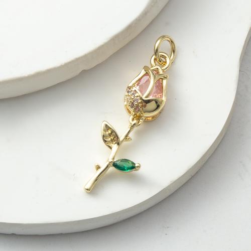 Cubique Pendentif en laiton zircon pavent, fleur, Placage, bijoux de mode & pavé de micro zircon, plus de couleurs à choisir, protéger l'environnement, sans nickel, plomb et cadmium Vendu par PC