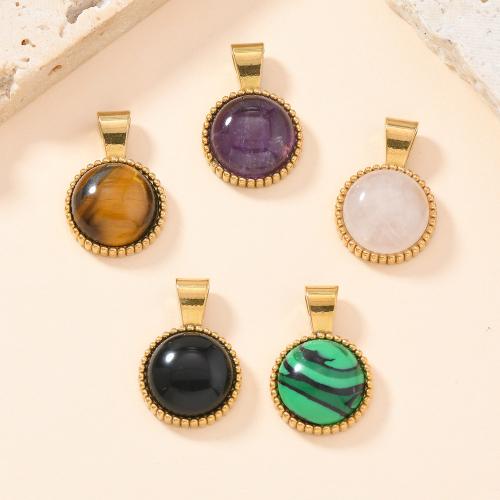Pendentif bijoux de pierre gemme, Acier inoxydable 304, avec Pierre naturelle, Rond, Placage de couleur d'or, DIY & différents matériaux pour le choix, plus de couleurs à choisir, Vendu par PC