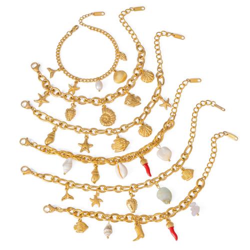 Bracelet en acier inoxydable, Acier inoxydable 304, avec perle de plastique, Placage ionique sous vide, bijoux de mode & styles différents pour le choix & pour femme, doré, Vendu par PC