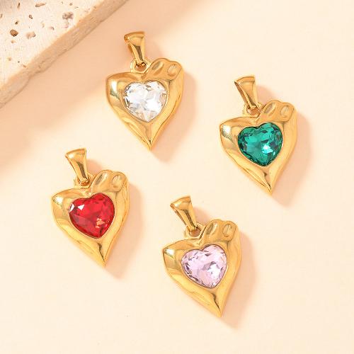 Rhinestone Stainless Steel Pendants, 304 Stainless Steel, Heart, gold color plated, DIY & with rhinestone 