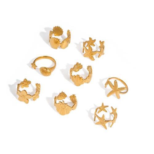 Bague en acier inoxydable, Acier inoxydable 304, Plaqué d'or 18K, bijoux de mode & styles différents pour le choix & pour femme, doré, Vendu par PC