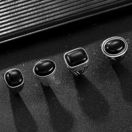 Gemstone Stainless Steel Finger Ring, 304 Stainless Steel, with Natural Stone, plated  & for man, original color 