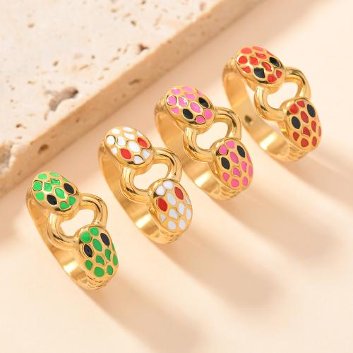 Enamel Stainless Steel Finger Ring, 304 Stainless Steel, gold color plated, Unisex & hollow US Ring 