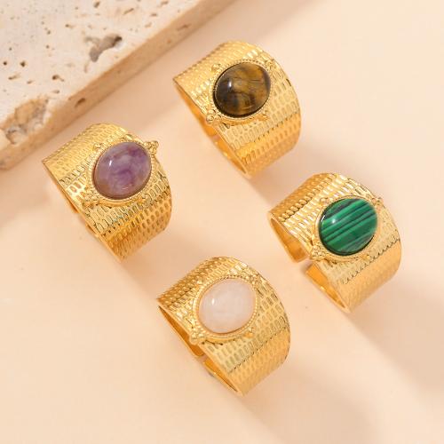 Gemstone Stainless Steel Finger Ring, 304 Stainless Steel, with Natural Stone, 18K gold plated, fashion jewelry & Unisex US Ring 