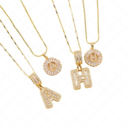 Collier en laiton strass, Lettre d’alphabet, 2 pièces & bijoux de mode & unisexe & avec strass, doré, Vendu par fixé