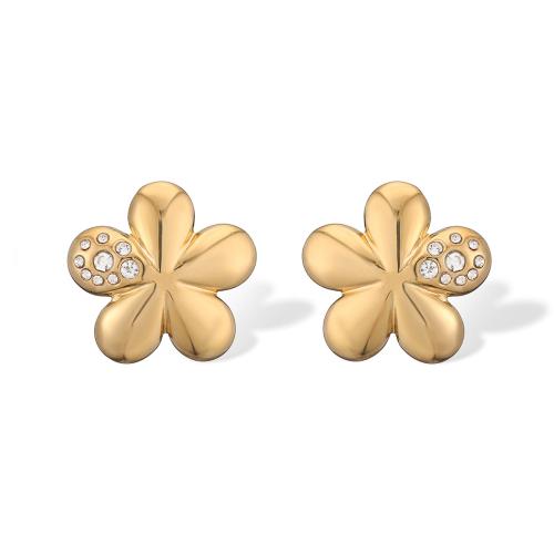 Stainless Steel Cubic Zirconia Stud Earring, 304 Stainless Steel, Flower, gold color plated, fashion jewelry & micro pave cubic zirconia, golden 