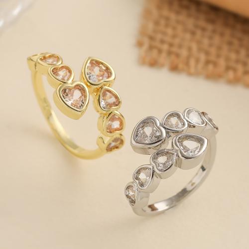 Anillo de dedo de cobre amarillo zirconia pavimenta Cubic, metal, Corazón, chapado, Joyería & micro arcilla de zirconia cúbica, más colores para la opción, Vendido por Par
