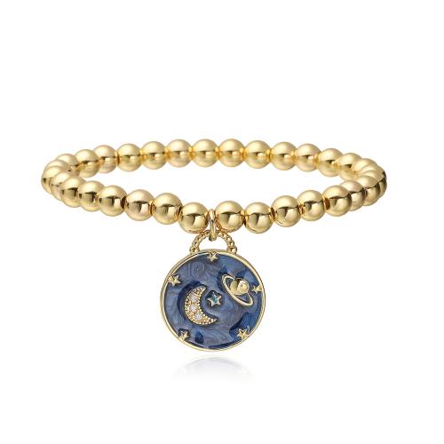 Befestiger Zirkonia Messing Armband, mit Kunststoff Perlen, plattiert, Modeschmuck & Micro pave Zirkonia & Emaille, goldfarben, verkauft von PC