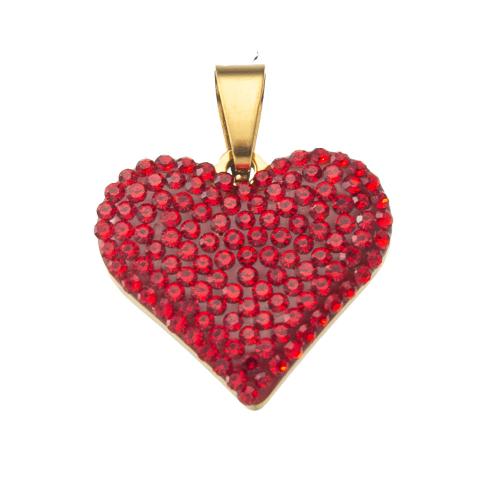 Rhinestone Stainless Steel Pendants, 304 Stainless Steel, Heart, plated, DIY & with rhinestone 