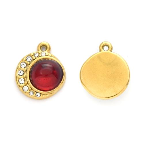 Rhinestone Stainless Steel Pendants, 304 Stainless Steel, with Crystal, Round, plated, DIY & with rhinestone 
