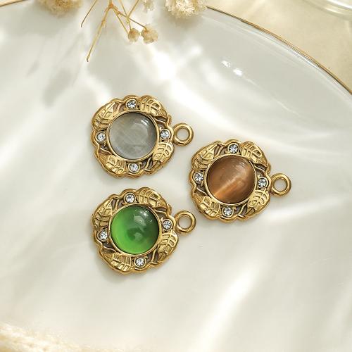 Pendentifs en acier inoxydable zircons cubiques, Acier inoxydable 304, avec Oeil de chat, Rond, Placage, DIY & pavé de micro zircon, plus de couleurs à choisir Vendu par sac