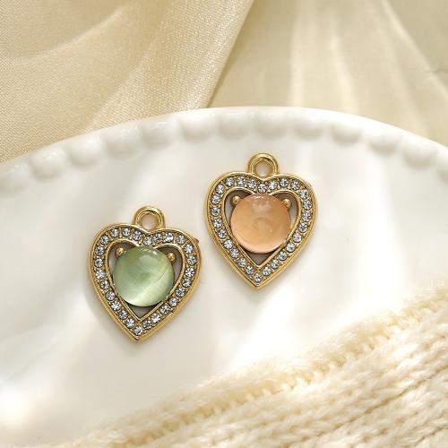 Pendentifs en acier inoxydable zircons cubiques, Acier inoxydable 304, avec Oeil de chat, coeur, Placage, DIY & pavé de micro zircon, plus de couleurs à choisir Vendu par sac
