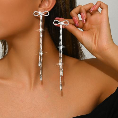 laiton boucle d'oreille en gland, Noeud papillon, Placage, pour femme & avec strass Vendu par paire