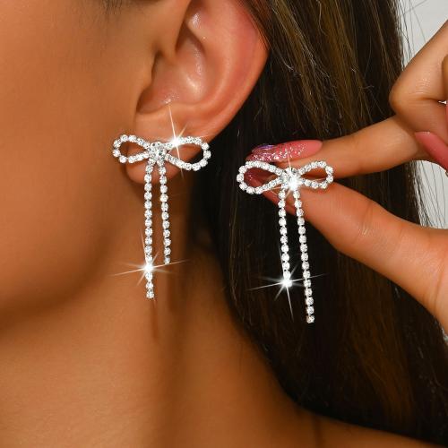 Messing Troddel Ohrring, Schleife, plattiert, für Frau & mit Strass, keine, verkauft von Paar[