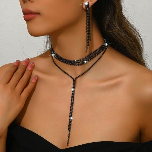 Messing Mode Schmuckset, Ohrring & Halskette, plattiert, 2 Stück & für Frau & mit Strass, keine, verkauft von setzen