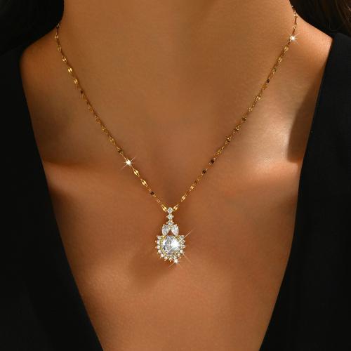 Acier titane collier, avec 2.4inch chaînes de rallonge, Placage, pavé de micro zircon & pour femme, plus de couleurs à choisir Environ 15.4 pouce, Vendu par PC
