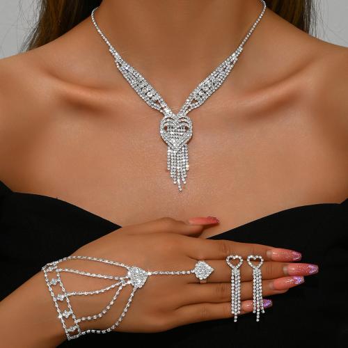 Messing Mode Schmuckset, Herz, silberfarben plattiert, verschiedene Stile für Wahl & für Frau & mit Strass, verkauft von setzen