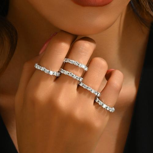 Zinc Alloy Ring Set, silver color plated, 5 pieces & elastic & for woman & with rhinestone, US Ring 