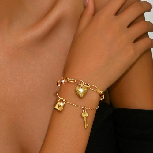 Zinklegierung Armband, Lock and Key, goldfarben plattiert, Doppelschicht & für Frau, Länge:ca. 7.9 ZollInch, verkauft von PC
