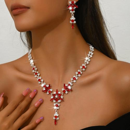 Zinklegierung Mode Schmuckset, Ohrring & Halskette, plattiert, 2 Stück & für Frau & mit Strass, keine, verkauft von setzen