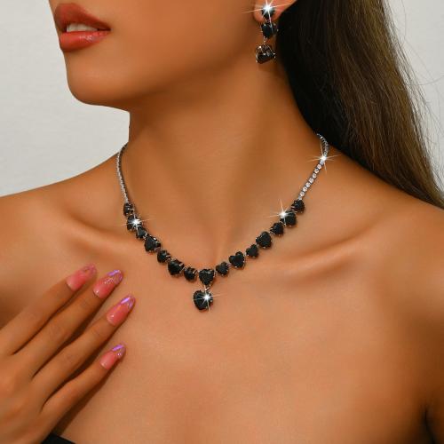 laiton parure de bijoux, boucle d'oreille & collier, Placage, pavé de micro zircon & pour femme, plus de couleurs à choisir, Vendu par fixé