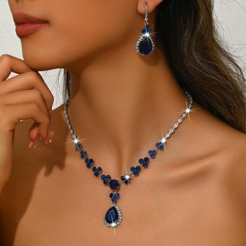 laiton parure de bijoux, boucle d'oreille & collier, larme, Placage, pavé de micro zircon & pour femme, plus de couleurs à choisir, Vendu par fixé