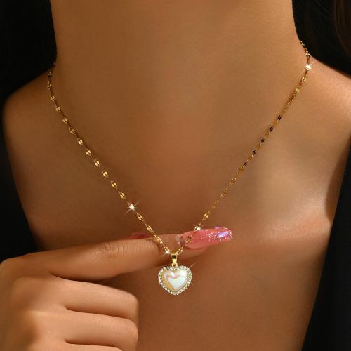 Acier titane collier, avec 2.4inch chaînes de rallonge, coeur, Placage, styles différents pour le choix & pour femme & avec strass Environ 15.4 pouce, Vendu par PC