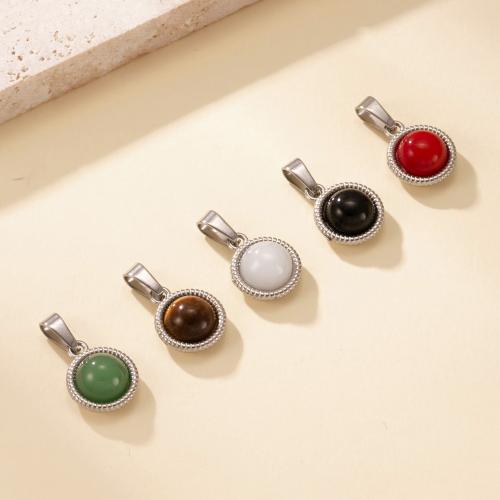Pendentif bijoux de pierre gemme, Acier inoxydable 304, avec Pierre naturelle, Rond, DIY & différents matériaux pour le choix, plus de couleurs à choisir, Vendu par PC