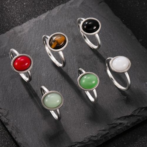 Gemstone Stainless Steel Finger Ring, 304 Stainless Steel, with Natural Stone, plated & Unisex 