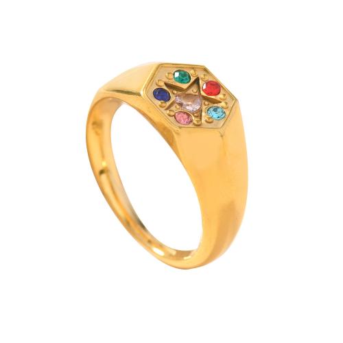 Bague en acier inoxydable , Acier inoxydable 304, Placage, bijoux de mode & unisexe & avec strass, doré Vendu par PC