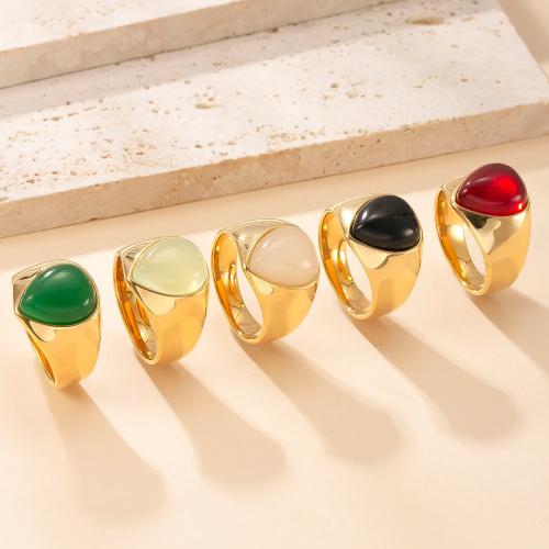 Gemstone Stainless Steel Finger Ring, 304 Stainless Steel, with Natural Stone, gold color plated, fashion jewelry & Unisex 