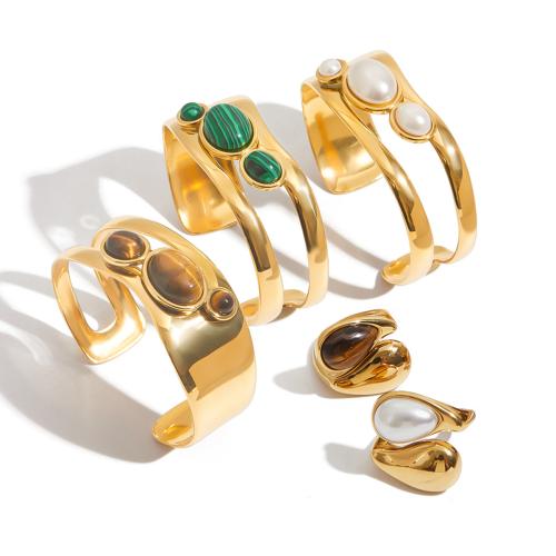 Parures de bijoux en acier inoxydable, Acier inoxydable 304, avec Pierre naturelle, Placage, différents matériaux pour le choix & styles différents pour le choix & pour femme, doré, Vendu par PC