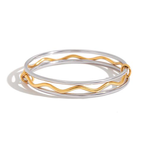 Stainless Steel Bangle, 304 Stainless Steel, plated, three layers & for woman & two tone 