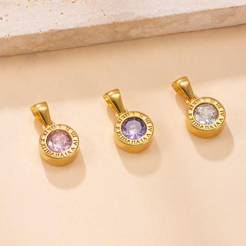 Rhinestone Stainless Steel Pendants, 304 Stainless Steel, Round, 18K gold plated, DIY & with rhinestone 