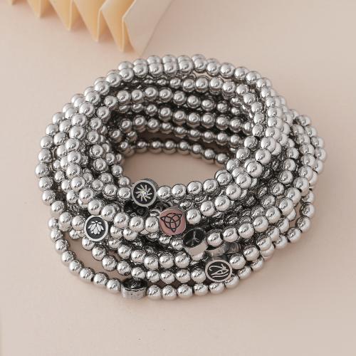 Acier inoxydable Bracelet extensible, Acier inoxydable 304, avec fil élastique, unisexe & modèles différents pour le choix & émail, couleur originale .49 pouce, Vendu par PC