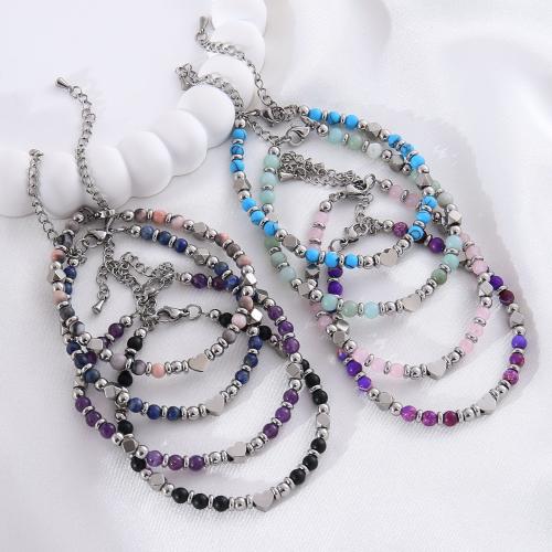 Bracelets en acier inoxydable, Acier inoxydable 304, avec Pierre naturelle, avec 1.96 Inch chaînes de rallonge, fait à la main, bijoux de mode & différents matériaux pour le choix & unisexe .69 pouce, Vendu par PC