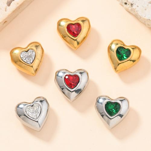 Rhinestone Stainless Steel Pendants, 304 Stainless Steel, Heart, plated, DIY & with rhinestone 
