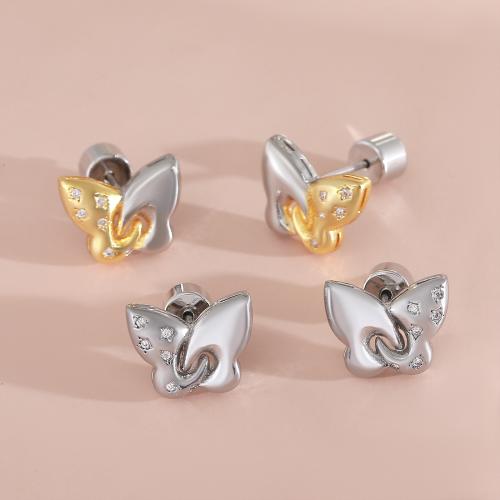 Cubic Zircon Brass Earring, Butterfly, plated, fashion jewelry & micro pave cubic zirconia & for woman 