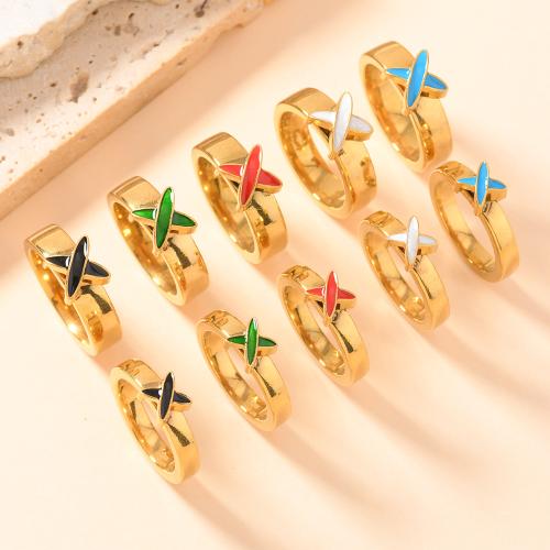 Enamel Stainless Steel Finger Ring, 304 Stainless Steel, 18K gold plated & for woman 