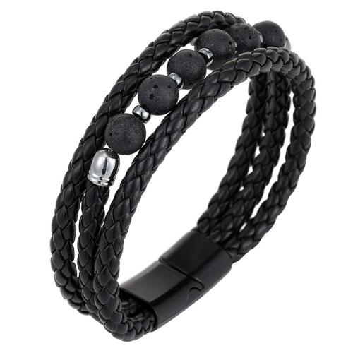 PU Leather Cord Bracelets, with Synthetic Gemstone, plated, three layers & fashion jewelry & Unisex 8mm Approx 21.5 cm 