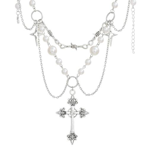 Collier de mode Multi couche, alliage de zinc, avec perle de plastique & Acrylique, Double couche & bijoux de mode & styles différents pour le choix & pour femme, plus de couleurs à choisir, Vendu par PC