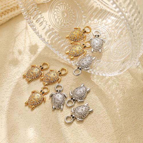 Pendentifs d'animaux en acier inoxydable , Acier inoxydable 304, tortue, Placage, DIY & avec strass, plus de couleurs à choisir Vendu par sac
